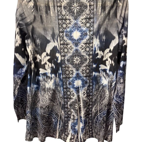 World Unity Womens Sz Large Black & Blue Beaded V-Neck Long Sleeve Tunic Top - Picture 12 of 12